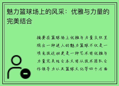 魅力篮球场上的风采：优雅与力量的完美结合