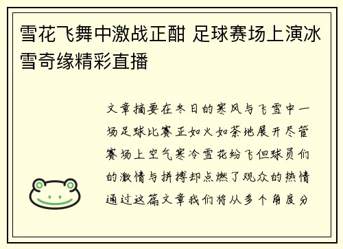 雪花飞舞中激战正酣 足球赛场上演冰雪奇缘精彩直播